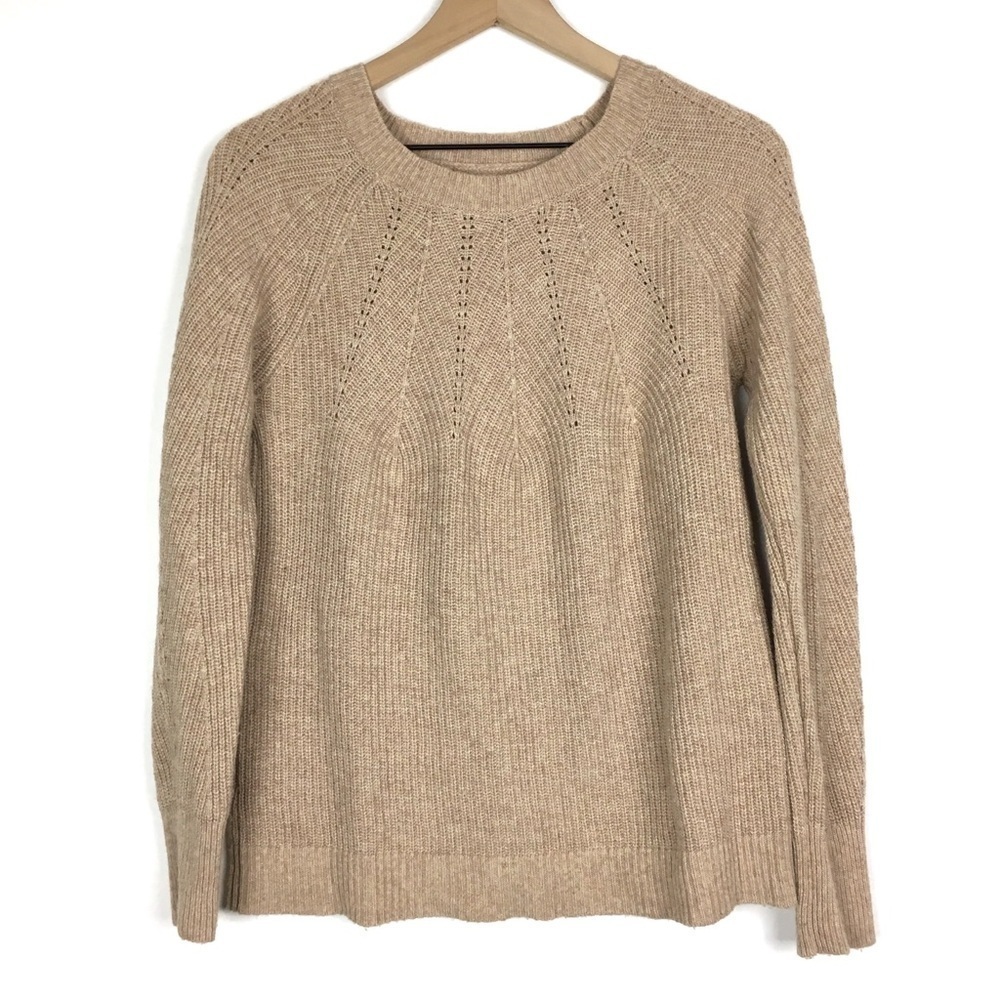 LOFT Wool Blend Sweater Neutral Camel Minimalist Capsule Wardrobe Size Medium